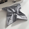Elegant grey striped scrunchie hair tie featuring a small silver heart-shaped charm - 26cm / Light Gray