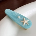 Pasador de pelo de acetato azul con estrella de mar y perla para vacaciones - 5,5 cm / Estrella de mar