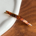 French style tortoise shell acetate hair clip with gold metal spring and handmade lettering - Blue Brown