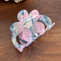 Blumen-Haarklammer mit rosa-blauem Marmoreffekt und kleiner 3D-Blütenverzierung - 8cm / Blau Rosa