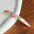 Pink orange and green marble acetate hair clip with golden metal base and handmade lettering - Pink and Green Floral
