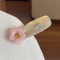Colorful resin hair clip with pink rhinestone flower and iridescent pearly texture - Grey Base Pink Floral
