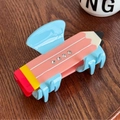 Pinza per capelli a matita rosa e blu con strass su un tavolo di legno rustico - 9.2cm / Rosa