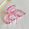Pink translucent acetate hair claw clip with France engraved hinge and wavy design - Pink With Gold Stamp