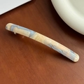 Elegant cream and light blue marble acetate spring hair clip with gold logo detail - 10.6cm / Beige Blue Gradient