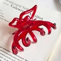 Elegant jelly red butterfly hair claw clip with golden handmade lettering for women - Red With Gold Stamp