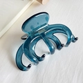 Dark blue acetate claw clip with silver glitter finish and durable multi-tooth design - Aqua Blue With Gold Stamp