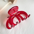 Translucent red acetate octopus hair claw clip with gold France Handmade lettering - Transparent Red With Gold Stamp