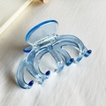 Translucent blue acetate hair claw clip with large handmade design for hair styling - Transparent Blue With Gold Stamp
