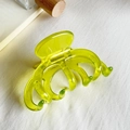 Translucent neon lime green acetate hair claw clip with high-quality resin finish - Transparent Green With Gold Stamp