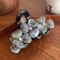 Black acetate hair claw clip featuring five grey marble floral motifs with rhinestones - Grey Black