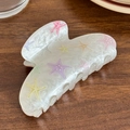 Pinza para el pelo de acetato blanco perlado con estampado colorido de estrellas de mar - Blanco-8.8cm