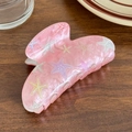 Pinza de pelo de acetato rosa jaspeado con estrellas de mar sobre superficie de madera - Rosa-8.8cm