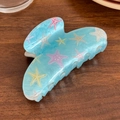 Pinza para el pelo de estrella de mar azul cielo con coloridos patrones de acetato - Azul-8.8cm