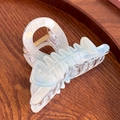 Pinza per capelli a forma di lisca di pesce, sfumatura bianco latte e azzurro glitter - 8cm / Blu