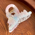 Fishbone acetate hair claw clip with colorful gradient shimmer finish and gold spring - 8cm / Rainbow