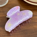 Elegant purple starfish claw clip with marble texture and colorful sea star patterns - Purple-8.8cm