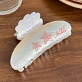 Pearly white shell-shaped hair claw clip with a pink starfish and Noble design - Pink Starfish-8.8cm