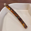 Handmade acetate barrette in vintage tortoiseshell brown pattern with gold metal clip - 9cm / Blue Brown