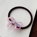 Pink marbled resin bow hair tie with high elastic dark band for ponytail hairstyles - Pink