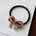 Elastic ponytail hair tie with brown tortoise shell acetate bow decoration - Grey Coffee