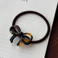 Elegant tortoiseshell pattern bow hair tie with dark brown high elasticity rubber band - Coffee Tortoise Shell