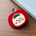 Süße Haarspange aus Acetat in Apfelform mit Comic-Gesicht und grünem Blatt - Rot-3.4cm