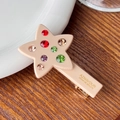 Pince à cheveux étoile en acétate rose avec strass colorés et clip bec de canard - Beige / 5,5 cm