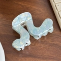 Elegant wave-shaped acetate hair claw with blue and purple marble gold foil patterns - Pearlescent Light Blue (No Gold Label)