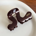 Elegant dark brown acetate hair claw clip with golden France Handmade logo lettering - Coffee (Gold Label)
