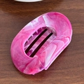 Flat round hair claw clip with pink and white marble pattern for elegant ponytails - Rose Red