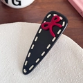 French style black hair clip featuring a red bow design with white stitching detail - 6.9CM / Black-6.9cm