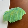 Green and yellow marbled acetate hair claw clip with large shell-shaped wave design - Green