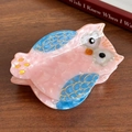 Pink marble acetate owl hair claw clip with blue wings and gold accents for women - Pink