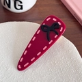 Elegant deep red acetate hair clip featuring a black bow relief and pink stitched details - 6.9CM / Red-6.9cm