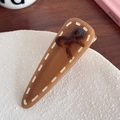 Caramel acetate hair clip with white stitching and brown bow detail on white display tray - 6.9CM / Brown-6.9cm