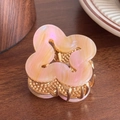 Pink marble textured clover hair claw clip with golden metal base for women styling - Pink Orange-5cm
