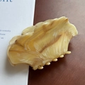 Large marble yellow acetate hair claw clip with fan-shaped design for elegant styling - Beige