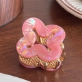 Rosafarbene Perlmutt-Blumenhaarklammer aus Harz mit goldener Metallbasis und Griff - Rosa-5cm
