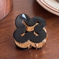 Mini-Haarklammer mit schwarzem Kleeblatt und goldenem Metallsockel für kleine Haarpartien - Schwarz-5cm