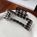 Pinza per capelli rettangolare a scacchi bianchi e neri classica in resina minimalista - Forma del blocco / Nero