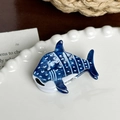 Cute whale shark hair claw clip made of blue marble acetate with white spots pattern - Blue Shark