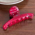 Elegant rose red acetate hair claw clip with colorful rhinestones on a wooden surface - Red-9.7cm