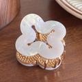 Mini floral hair claw clip in iridescent white finish and gold-toned metal base - Dazzle White