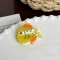 Süße gelbe Fisch-Haarklammer aus Acetat mit grünen Streifen und orangefarbenen Flossen - Orangegelber kleiner Fisch-3.5cm
