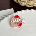 Haarklammer aus Acetat in Fischform mit rosa Marmormuster und roten Akzenten - Rosa kleiner Fisch-3.5cm