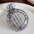 Translucent dark grey round hair claw clip with artistic black ink style line patterns - Gray