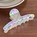 Iridescent acetate hair claw clip with colorful rhinestones in vintage style - Iridescent White-9.7cm