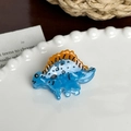 Niedliche blau-orange Stegosaurus-Haarklammer aus Acetat für trendige Frisuren - Blauer Dinosaurier-3.8cm