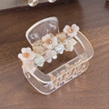 Pince à cheveux transparente avec fleurs 3D roses et cristaux ambrés - Jaune Transparent